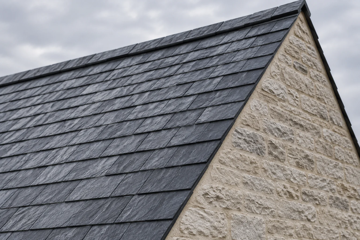 Matching close-scale study of the fictional Slate House’s slate gable edge.